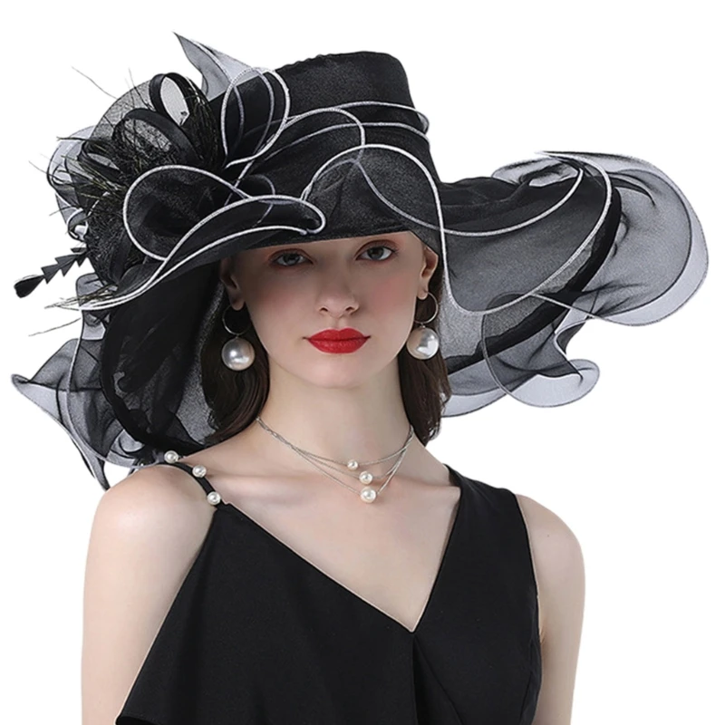 

Elegant Bowler Hat for Girls Women Fascinator Fisherman Hat with Large Bowknot Hat Fascinator Outdoor Summer 57BD