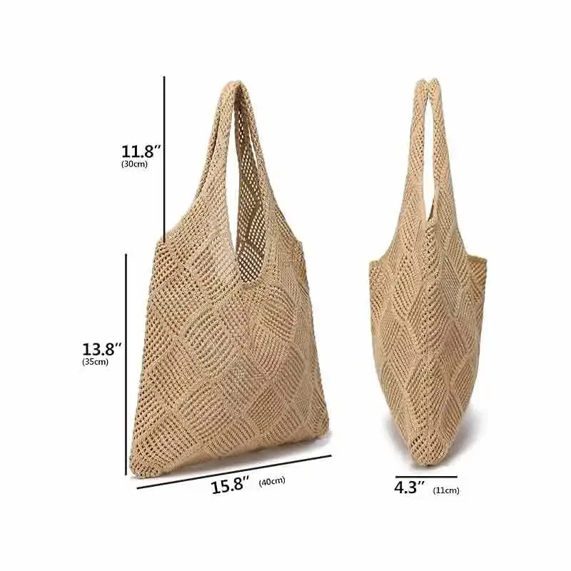 NKX-03 Mesh Beach Bag para mulheres, Hippie Knit Bag, férias, verão