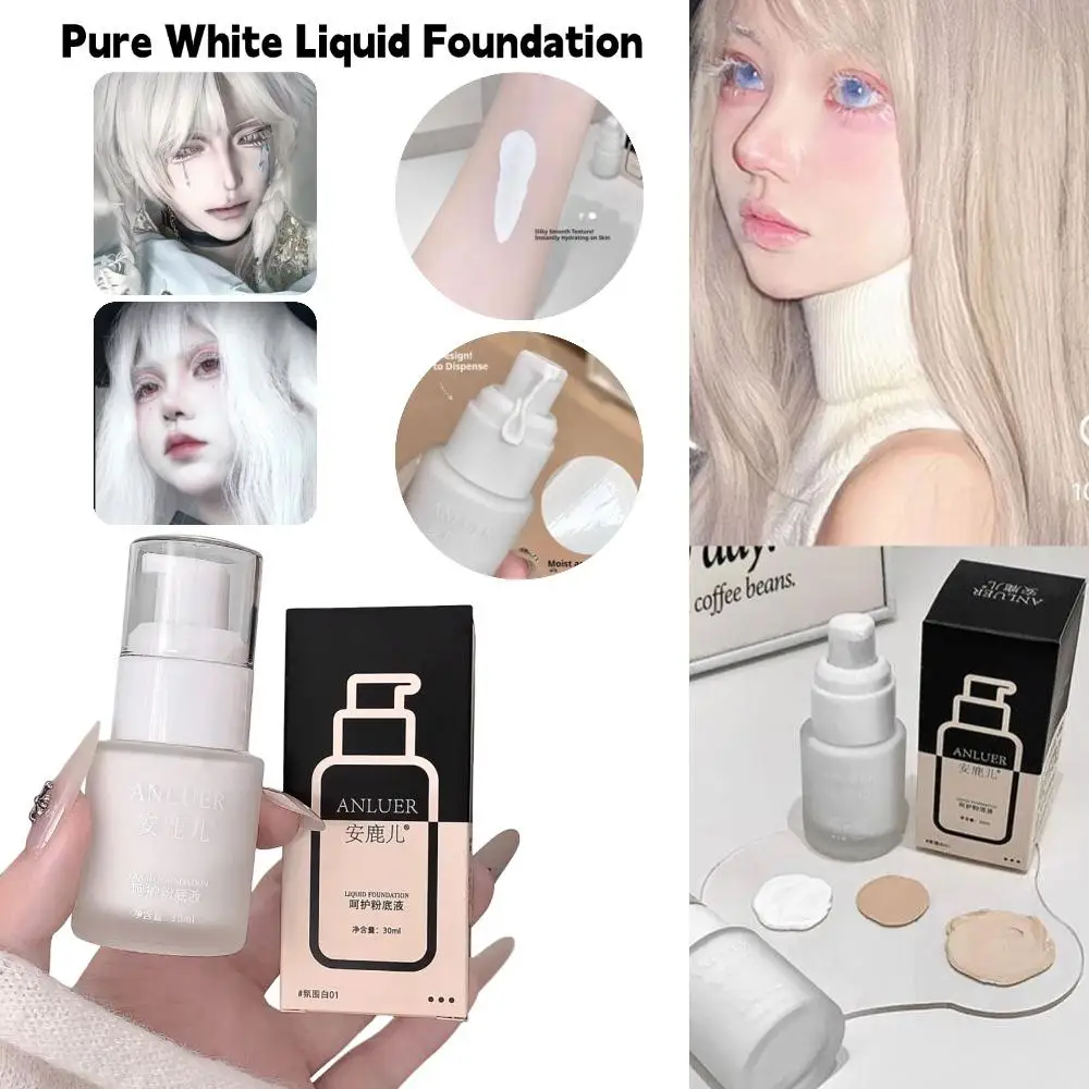 Base Líquida Branca 30ml à Prova D'água, Acabamento Matte, Cobertura Total, Longa Duração, Maquiagem Facial para Cosplay, Halloween e Palco - NOVIDADE