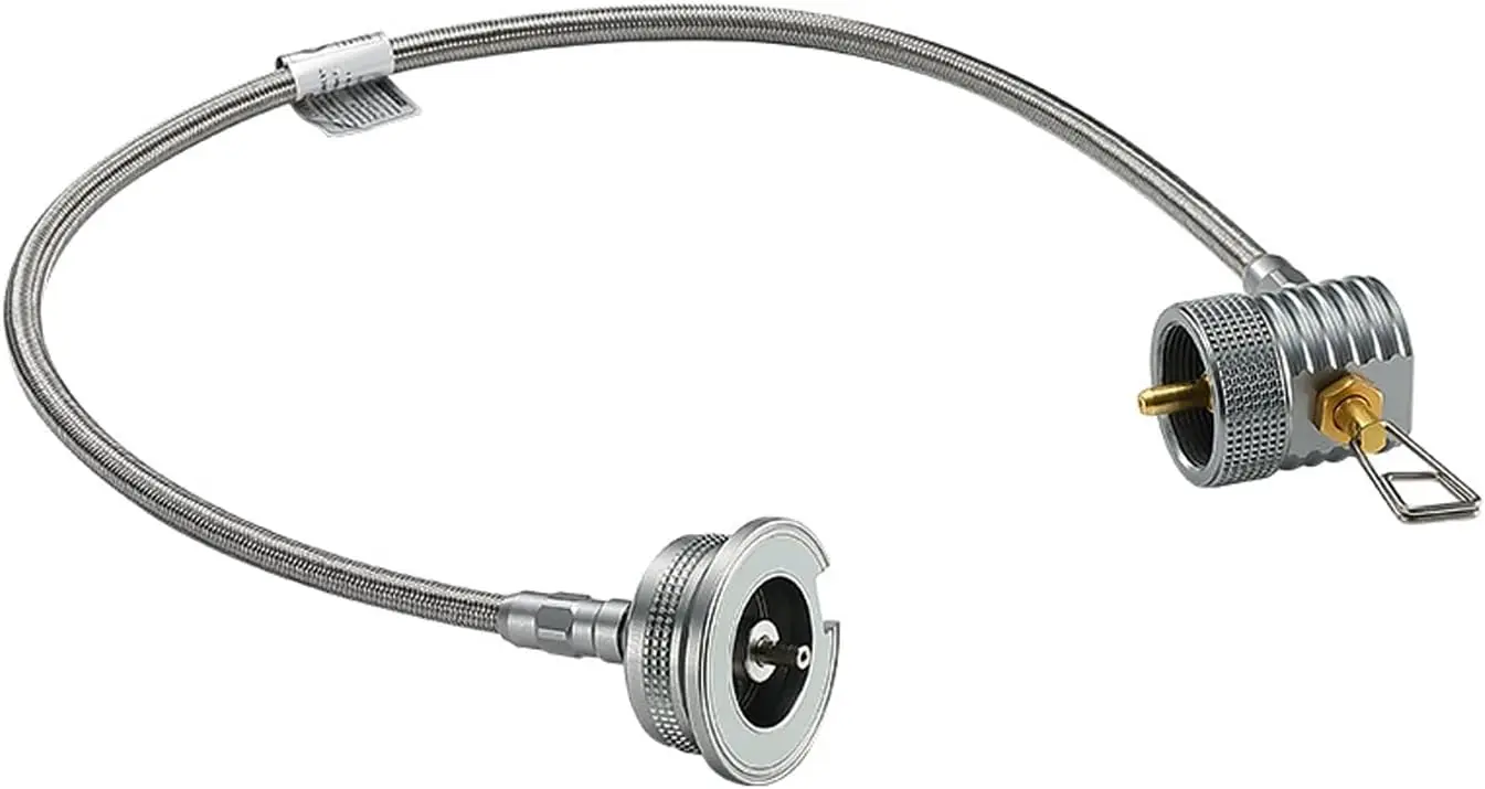 Pequeño adaptador de tanque de propano de 16oz/1lb a estufa de butano con regulador incorporado y tubo de manguera extendido de 50cm