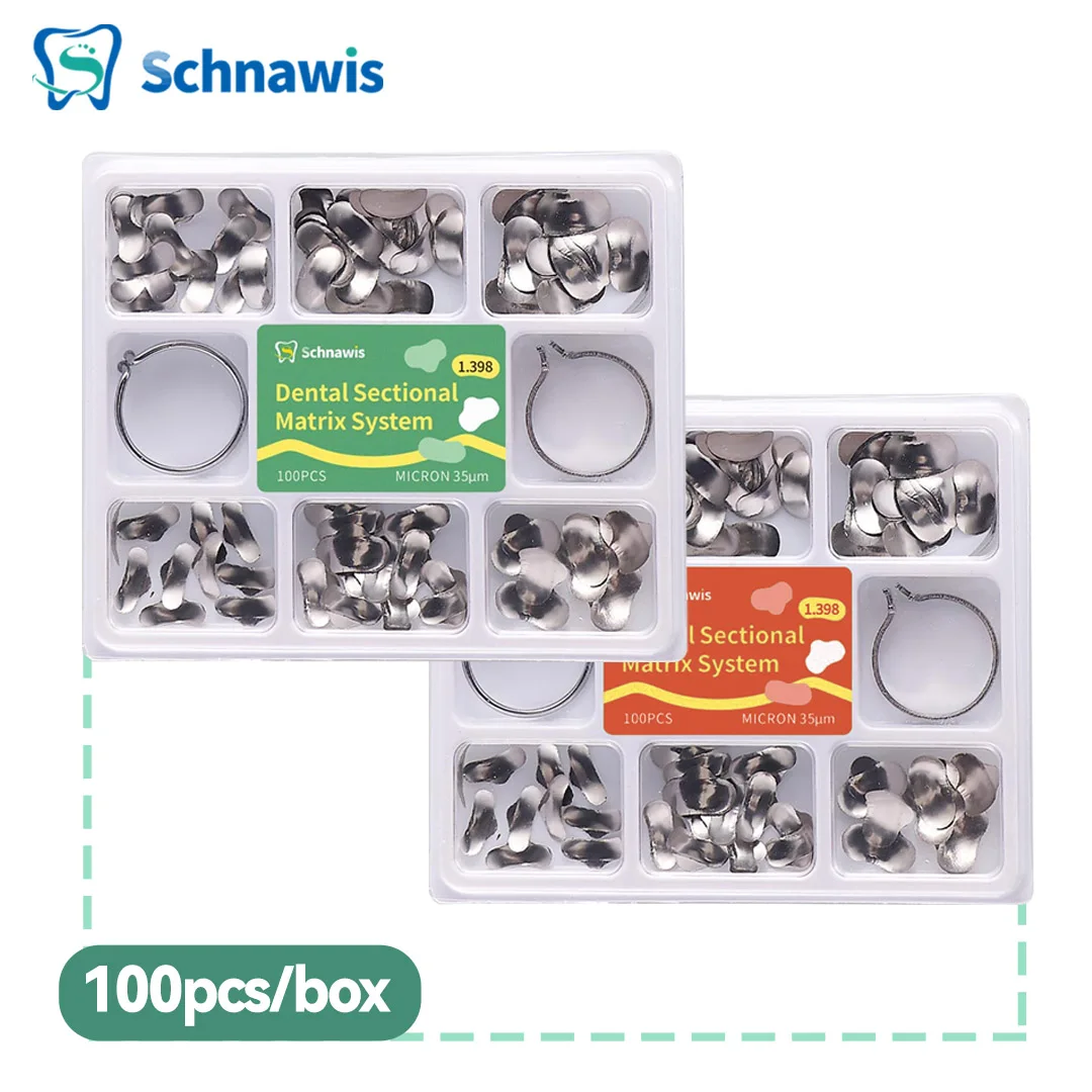 100Pcs Dental Sectional Contoured Matrices Refill Matrix Band Wedges Sets 1.398 Metal Dentistry Clamping Seperating Ring