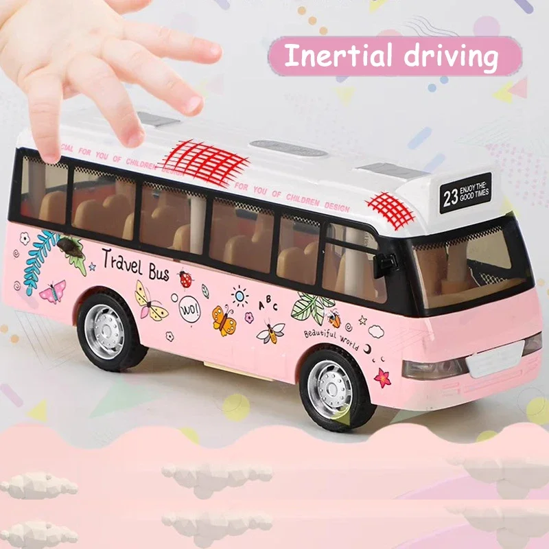 Inertia School Bus Toys Model Boy Girl Toy Die Cast Metal Little Cars Cars City Bus Friction Powered Play Toys Gifts for Kids