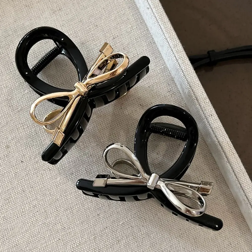 

Cute Acrylic Metal Bow Claw Clip Ins Korean Style Bow Hair Claw Hair Accessories Large Bow Crab Clip Back Head