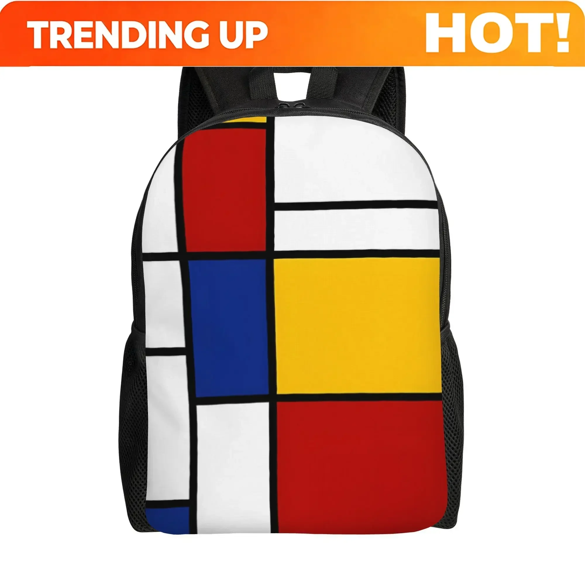 Custom Bag De Style Mondrian Inspired Unstructured Backpack With Relaxed Lines And Single-Sided Layout Great For Packing Basics