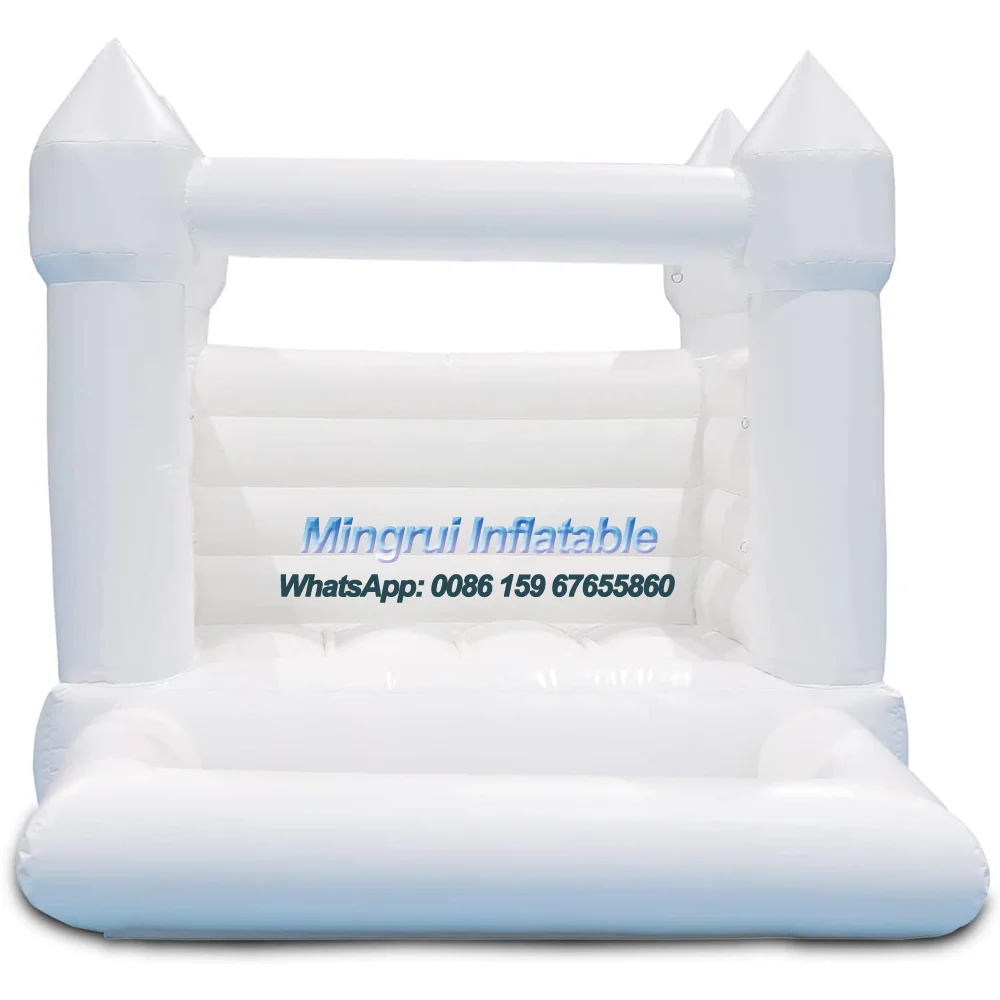 Inflatable Jumping Castle for Wedding Party, White Bounce House, Moon Walk with Slide for Party Rental, Popular