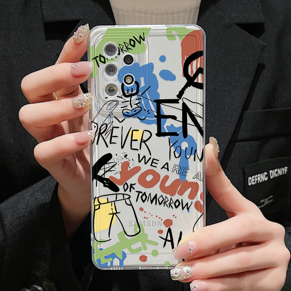 Graffiti Clear Case für Samsung A55 A54 5g A53 A52S 5G A33 A13 A34 A35 S24 Ultra S23 S22 S21 S20 Fe S10 plus weiche Silikon hülle