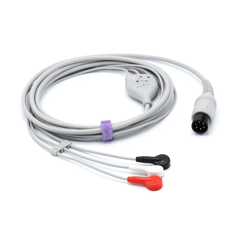 Compatible with Mindrays ECG Cable with 3-lead Snap End 6-pin MEC1000