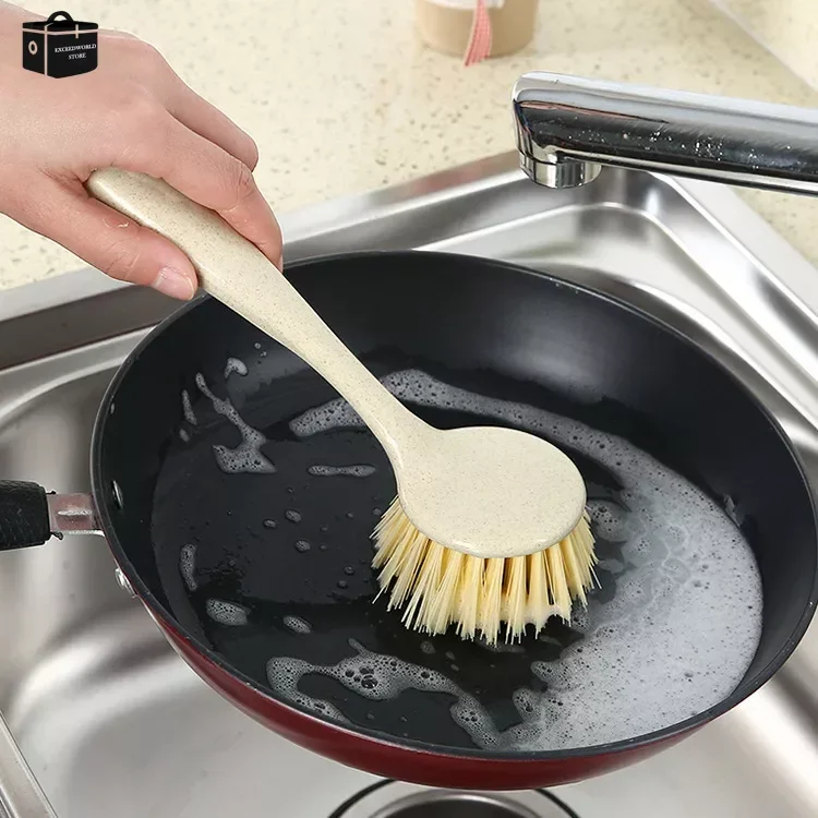 Kitchen Cleaning Wash Dishes Brush Pot Brush Can Be Hung Long Handle Stove Top Cleaning Brush Wheat Straw Washing Dishes