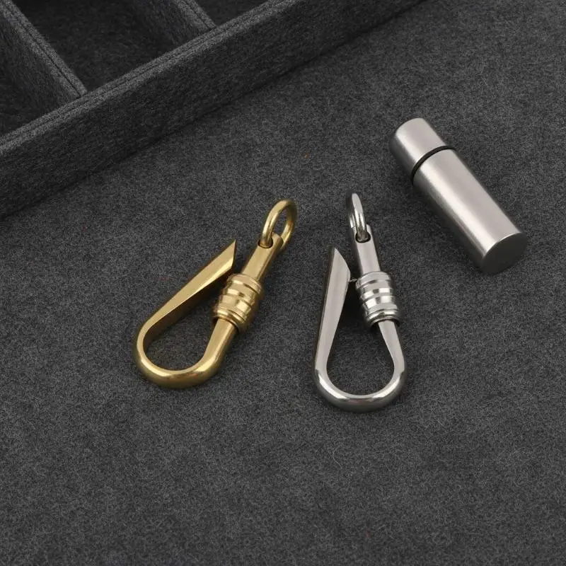 Fine Solid Copper Creative Slide Lock Japanese U Shape Fish Hook Keychain Key Ring Holder DIY Making Supplies