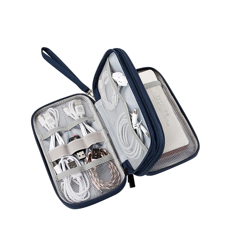 1pc Grey/Black/Navy Travel Portable Digital Product Storage Bag USB Data Cable Organizer Headset Charging Treasure Box Bag