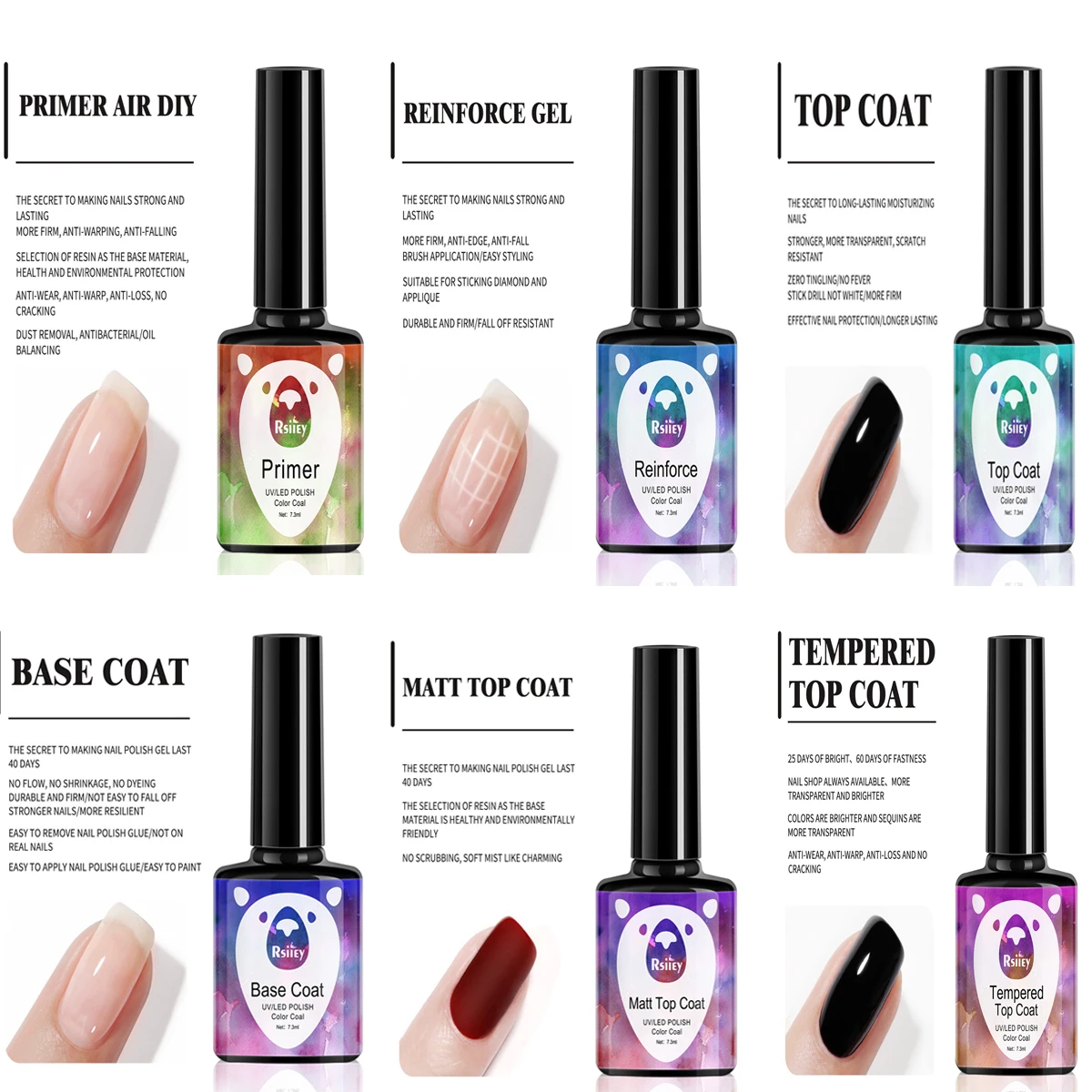 8ml Base Top Coat Function Gel Nail Polish Semi Permanent Manicure Soak Off LED/UV Gel Transparent Quick Strengthening Gel /#F7W