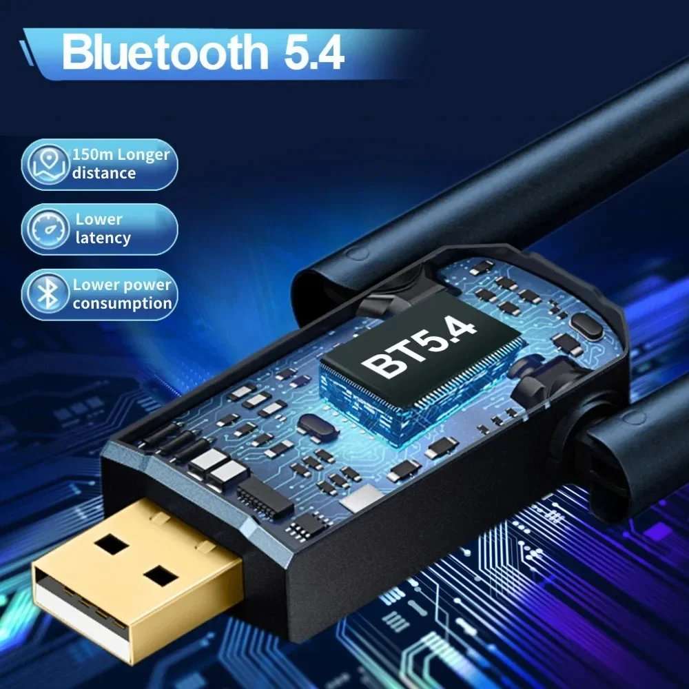 USB Bluetooth 5.4 Adapter 150M Dual Antenna Dongle For PC Wireless Mouse Keyboard Music Audio Receiver Transmitter Bluetooth