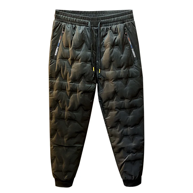 Pantaloni imbottiti in piuma d'anatra bianca di fascia alta Pantaloni casual con fascia alla caviglia per sport invernali caldi e ispessiti da uomo