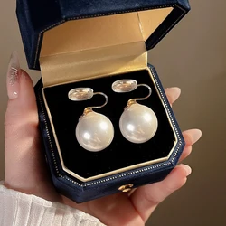 Korean Elegant White Pearl Clip Earrings for Women Exquisite Simple Imitation Pearl Round Stud Earring Wedding Party Jewelry