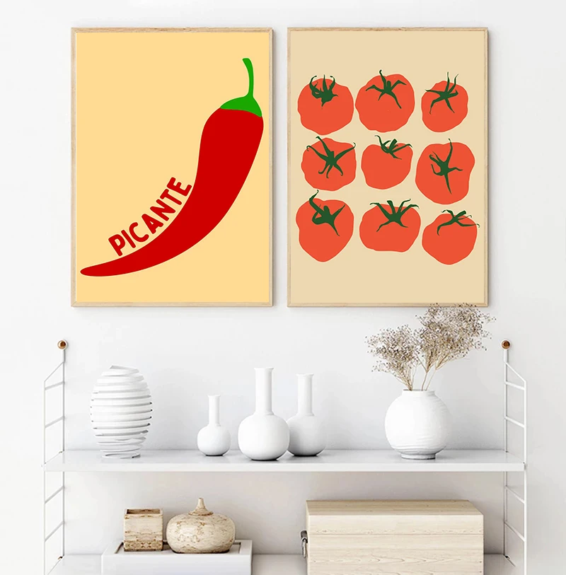 1pc frameless Canvas Painting Chili Pepper Tomato Breakfast Illustration Good Things Happen Over Coffee Art Poster Canvas Painti