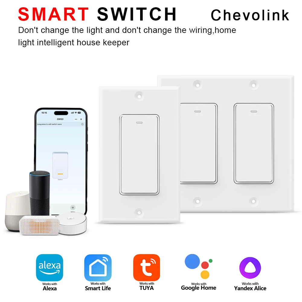 

Умный выключатель света Tuya Tuya/Smart Life поддерживает требуется нейтральный провод Alexa и Google Assistant