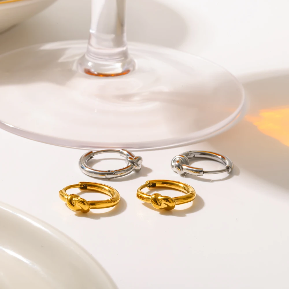 Modische, leichte, knotenförmige Creolen, 18 Karat vergoldeter Edelstahl, klassischer Schmuck, Geschenk für Frauen – Detail 1
