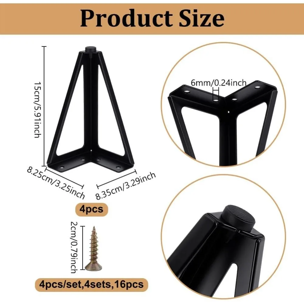 6 Inches Solid Metal Furniture Legs Heavy Duty Iron Triangle Furniture Feet Replacement Couch Legs Suitable for TV Stands Coffee