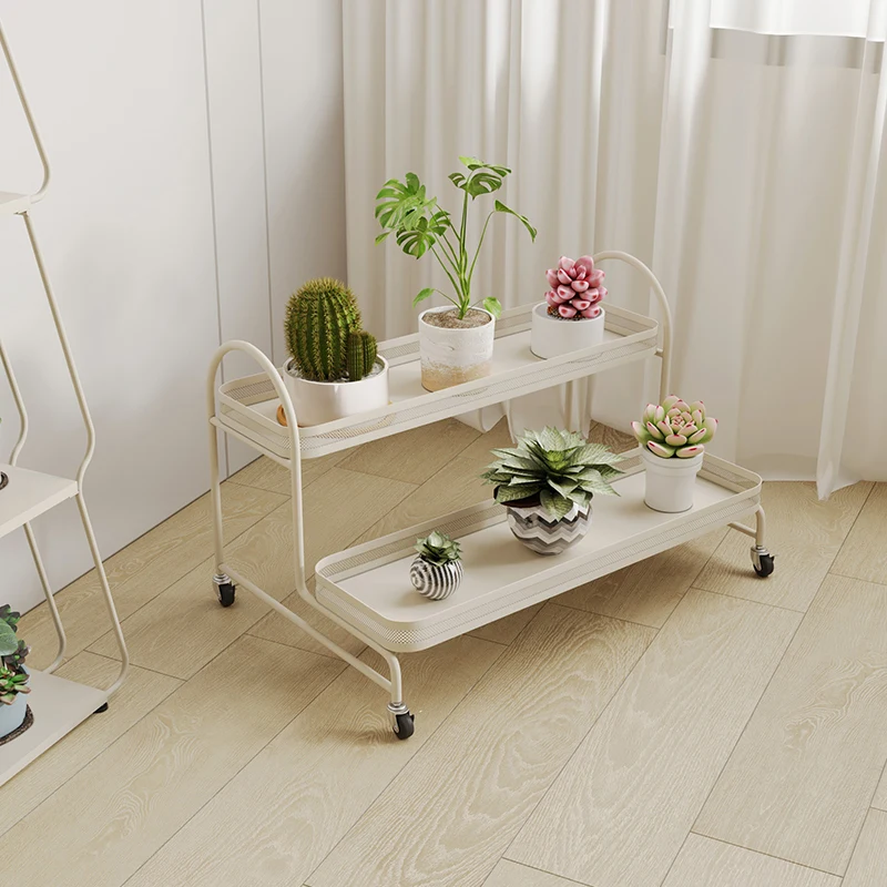 Mobile succulent flower rack Balcony wrought iron flower rack Living room floor-to-ceiling double-layer indoor flower pot rack w