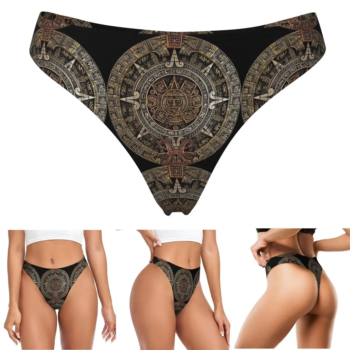 calcinha-g-string-personalizada-com-calendario-asteca-maia-em-dourado-e-bronze-respiravel-elastica-confortavel-para-mulheres