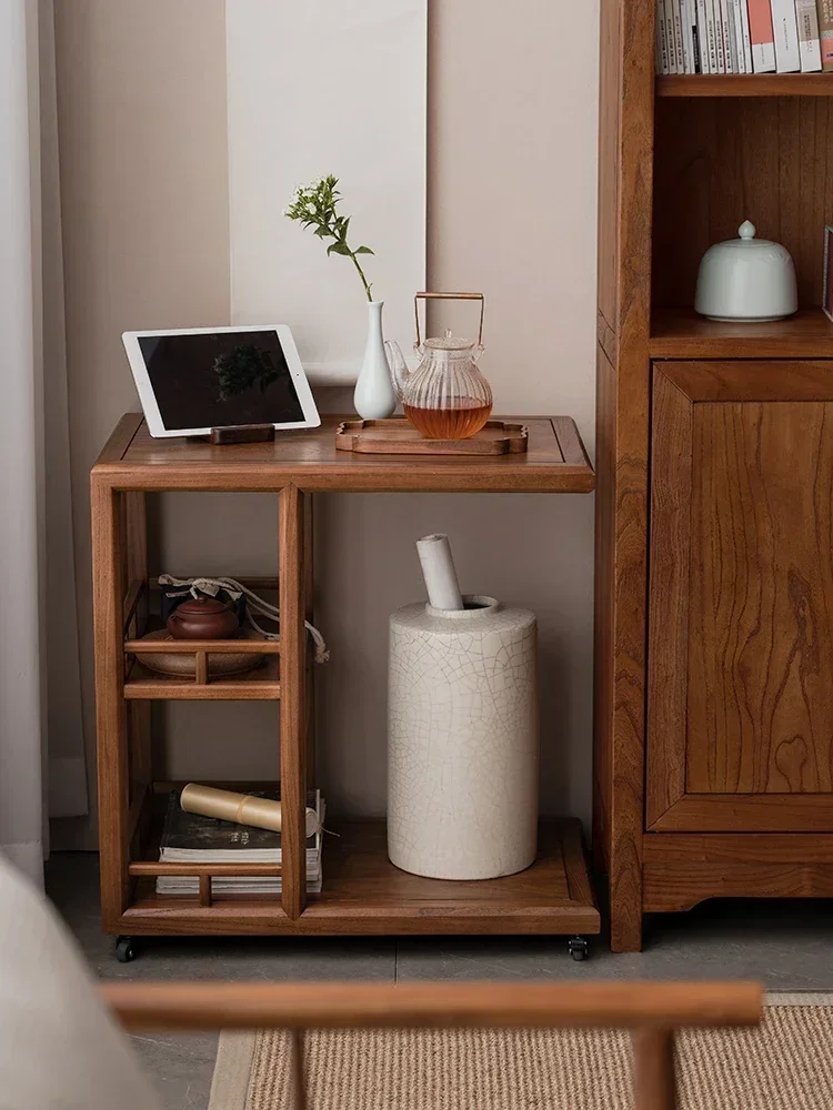 Trolley Old Elm Side Table Movable Small Coffee Table Household Dining Car Corner Bedside