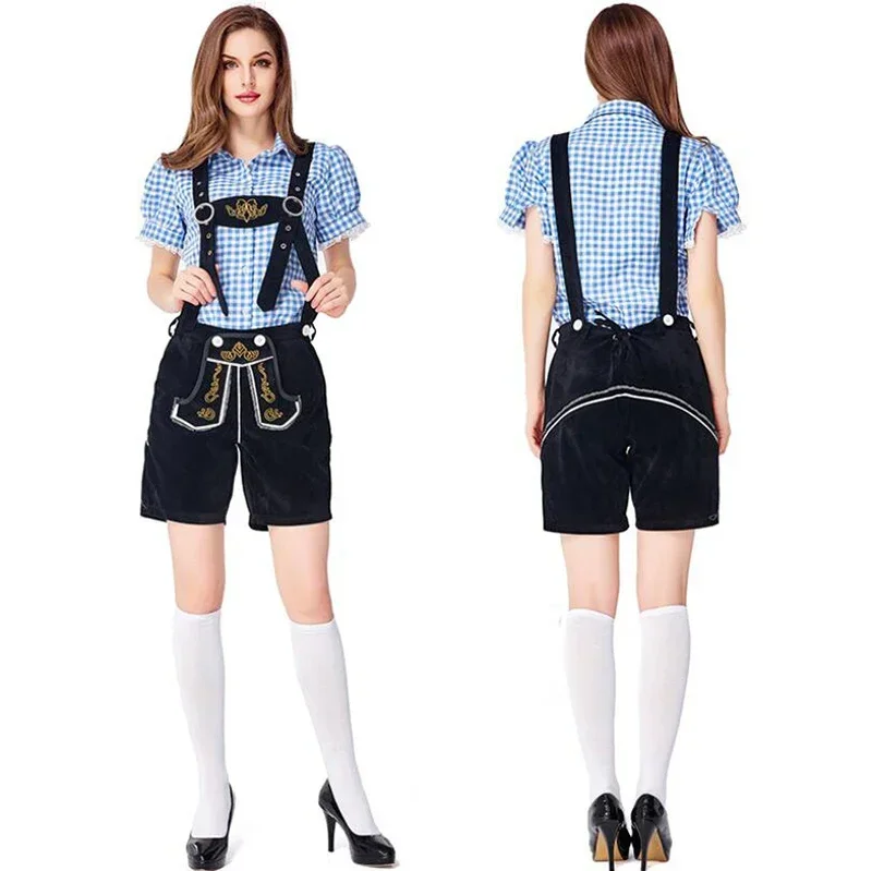 Costume d'Oktoberfest à carreaux pour femme, chemise allemande, tenue de femme de chambre de bière, costume de cosplay