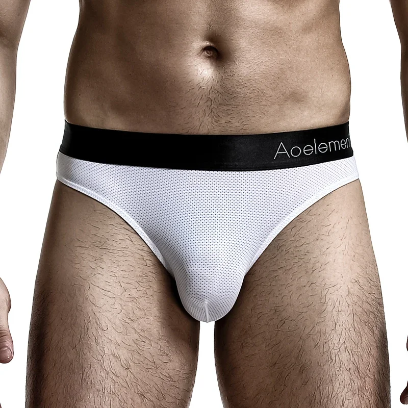 Men's low-rise solid-color U-shaped elastic stretchable silk sexy briefs with exposed buttocks and breathable thong-style pants.