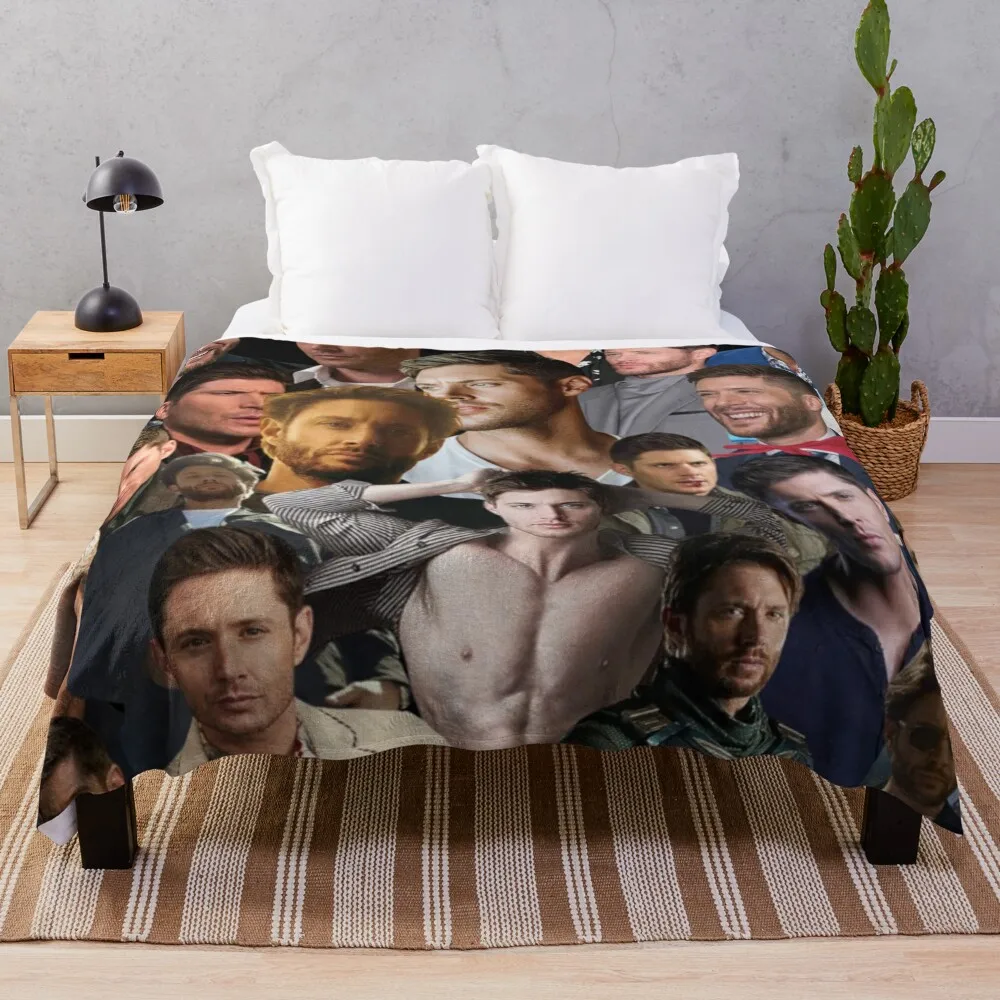 jensen ackles photo collage Throw Blanket Beach Blanket Furry Blanket Custom Blanket Decorative Bed Blankets