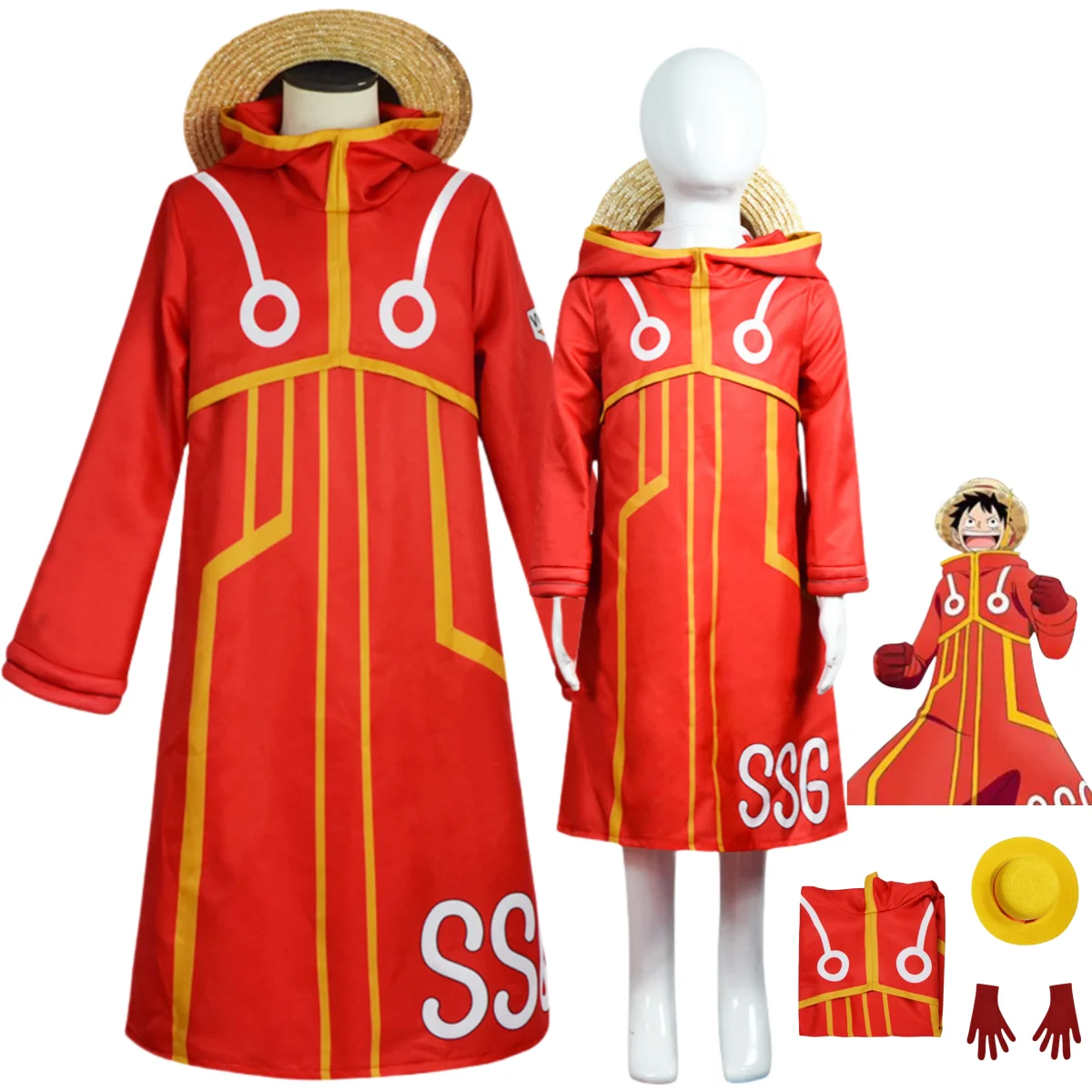 New Anime Monkey D. Luffy Cosplay Costume Turtle Island Straw Hat Boy Red Hooded Windbreaker Coat Adult Kids Man Halloween Suit