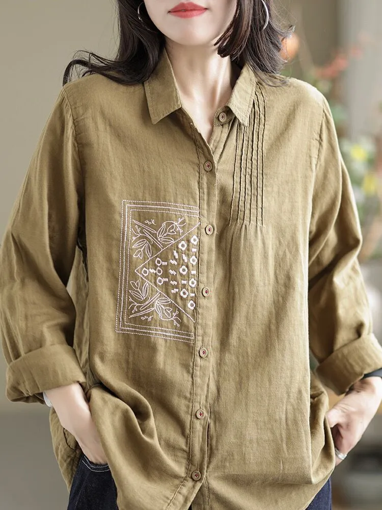 Women Long Sleeve Casual Shirts New Arrival 2022 Autumn Korean Style Vintage Embroidery Loose Female Cotton Tops Shirt B2155