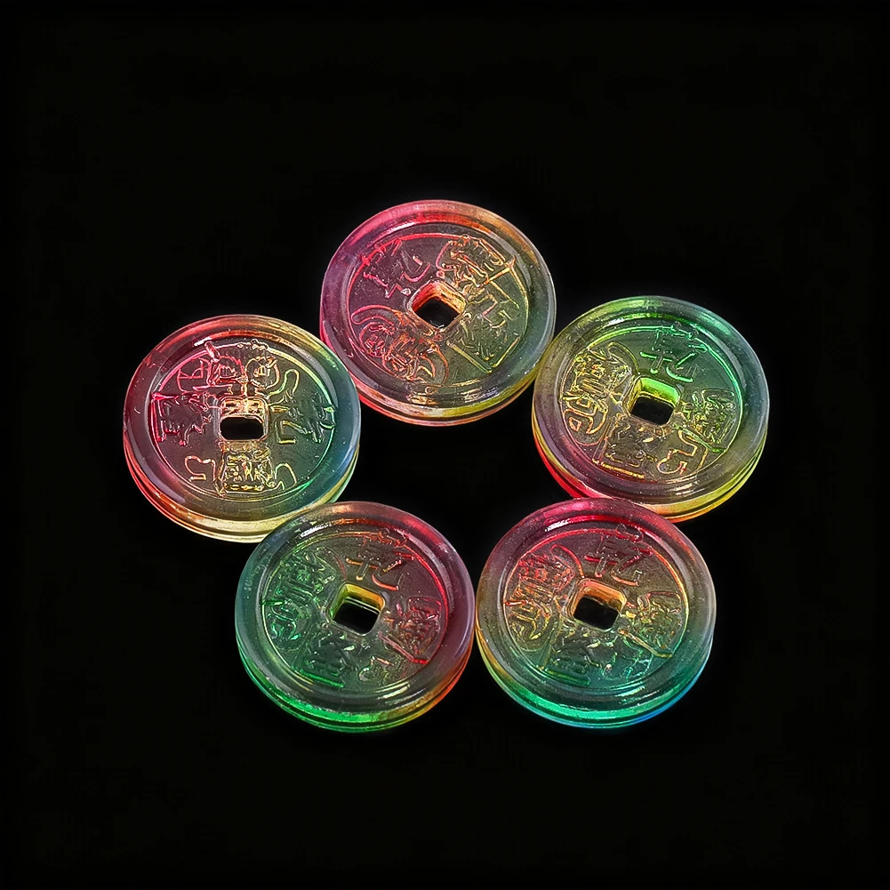 5pcs Gradient Liuli Feng Shui Fortune Coins Colored Glass Lucky Wealth Token for Prosperity Harmony Home Altar Decor