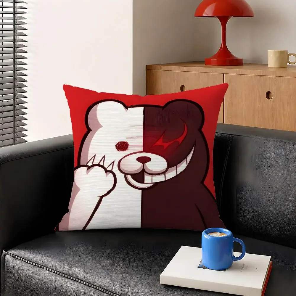 Game Danganronpa Monokuma Hope's Peak Cushion Cover Decorative Pillowcase Soft Short Plush Cozy Durable Sofa Home Decor Items