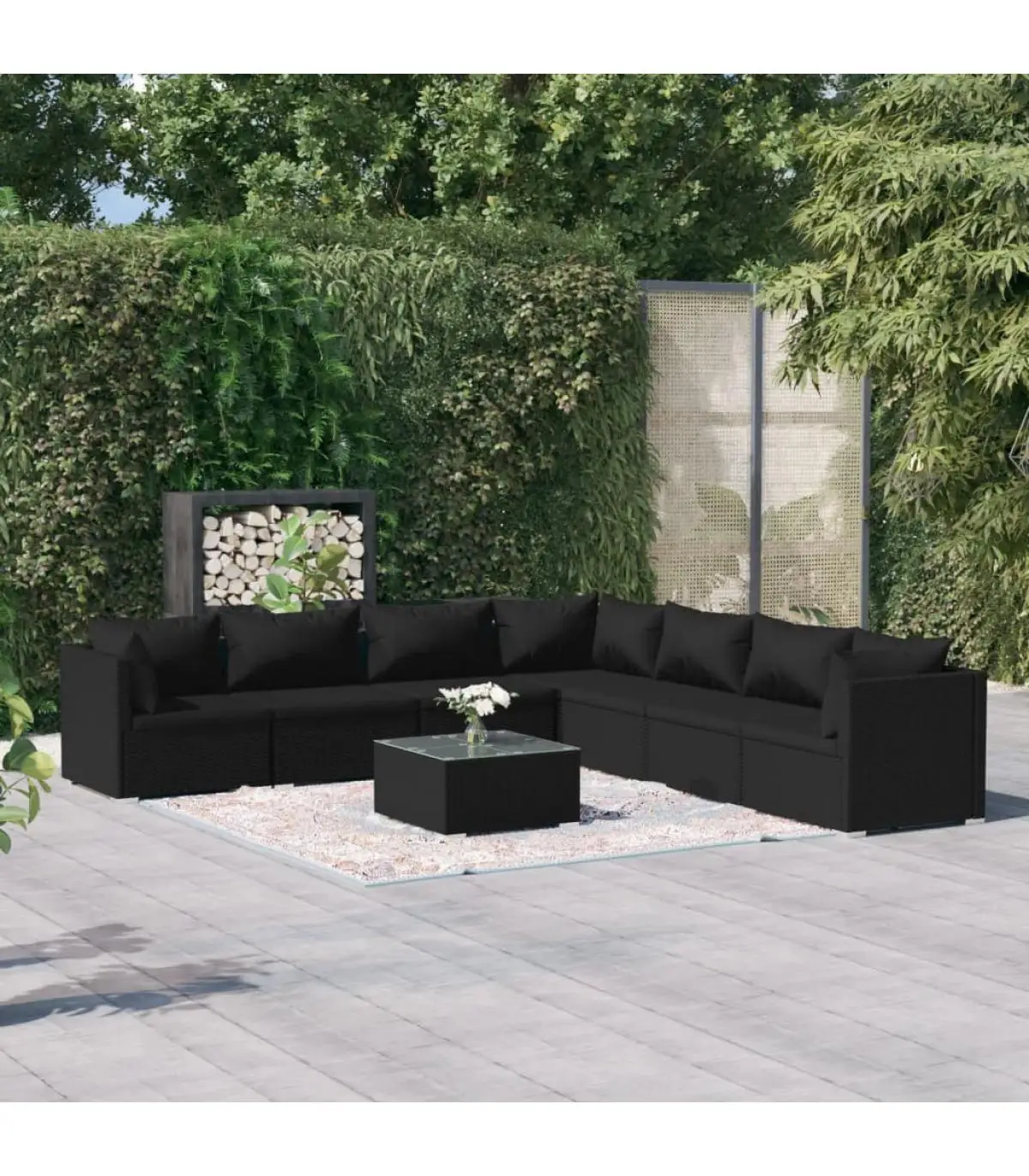 Garden sets garden furniture Set 8 PCs and black synthetic rattan cushions