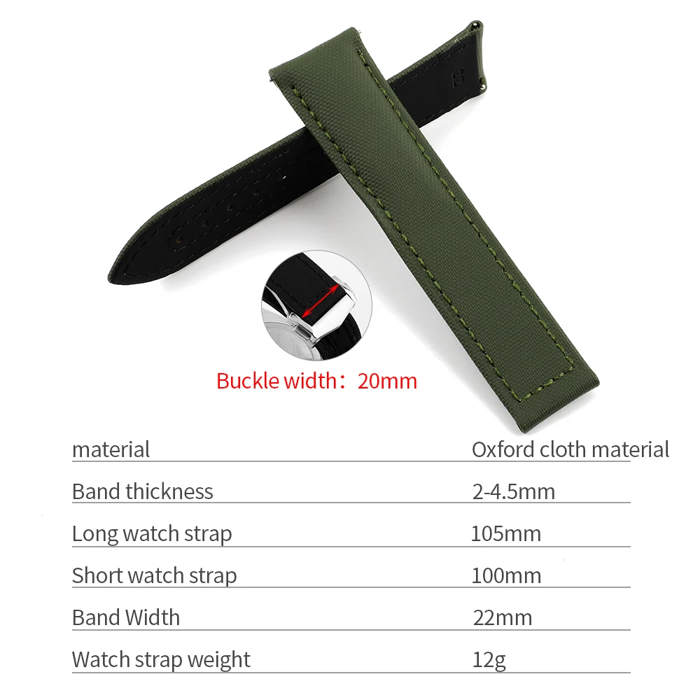 20mm 22mm Sailcloth Watch Band Quick Release Waterproof Cowhide Strap for Omega for Seiko Folding Buckle Beige Gray Green Black