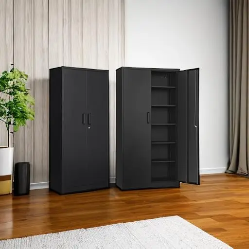 Metal Storage Cabinet with 2 Doors and 6 Shelves,Black Metal Cabinet with Lock,71" Lockable Garage Storage Cabinet,Locking Stora