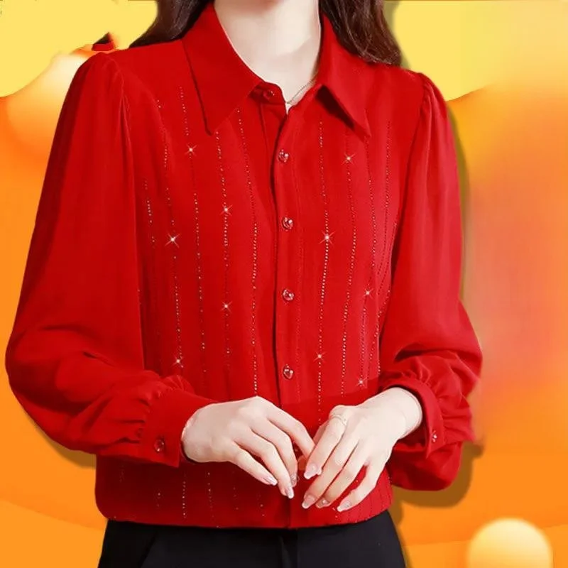 Seda irt Mujer Largo Sve Color puro Verano Nueva Faion Seda de alta gama Commute Sle Versión coreana Collar Bu...