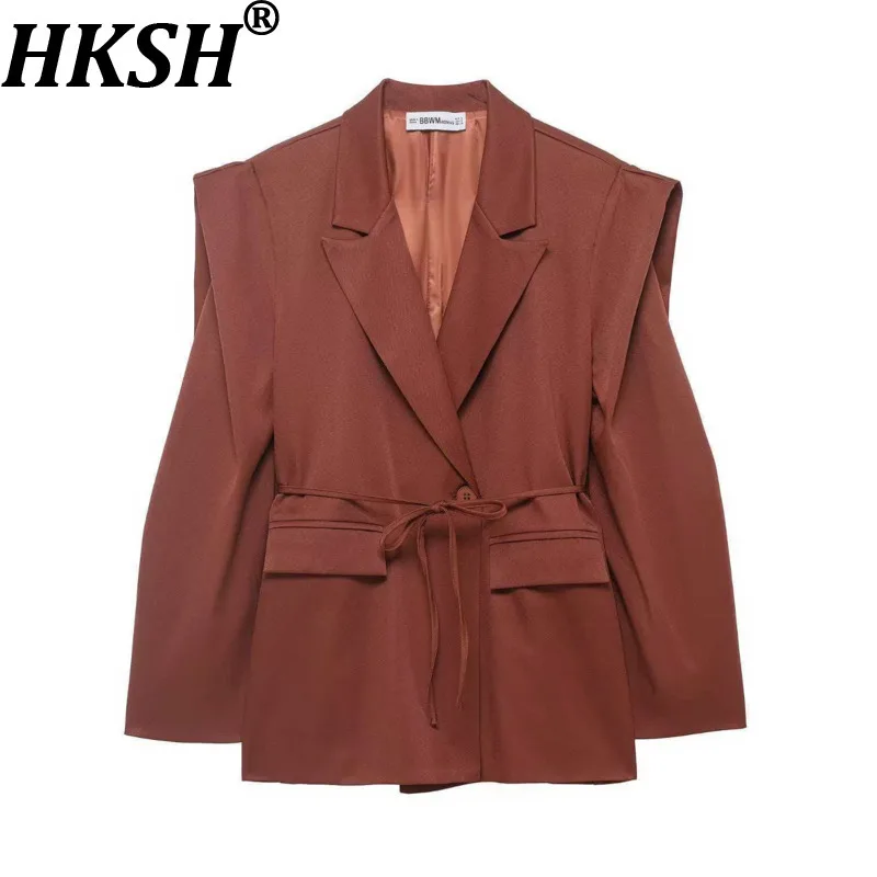 

HKSH Spring Autumn New Women Blazer Notched Collar Single Button Flying Sleeve Solid Color High-End Elegant Fashion Coat HK18181