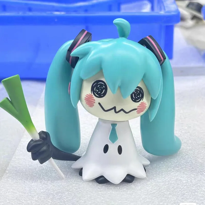Vocaloid Hatsune Miku Mimikyu Cos Figure, Funny Ghost Miku Hold Leek Anime Figurine, Collectible Model Toy Desktop Ornament Gift view 6