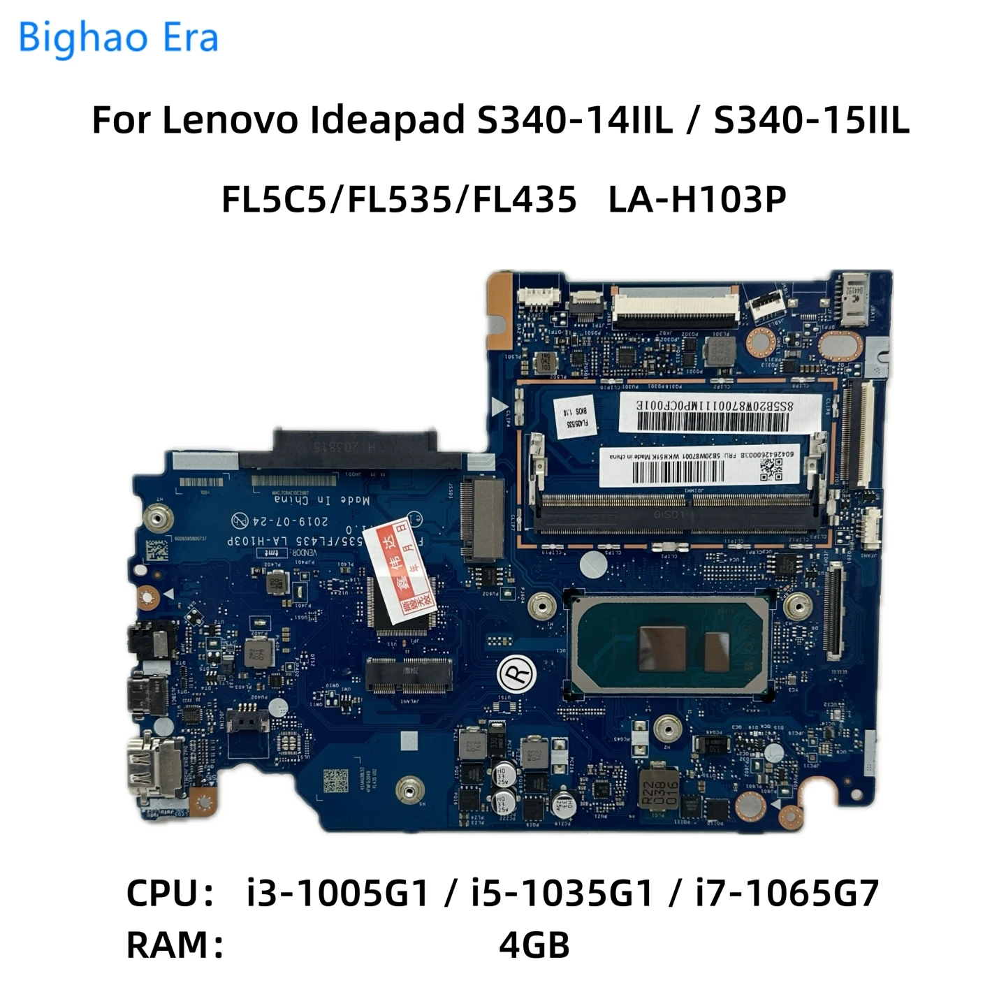 para lenovo ideapad s34014iil s340 15iil placa mae do portatil com i3 1005g1 i5 1035g1 i7 1065g7 cpu 4gb ram 5b20w89112 la h103p 01