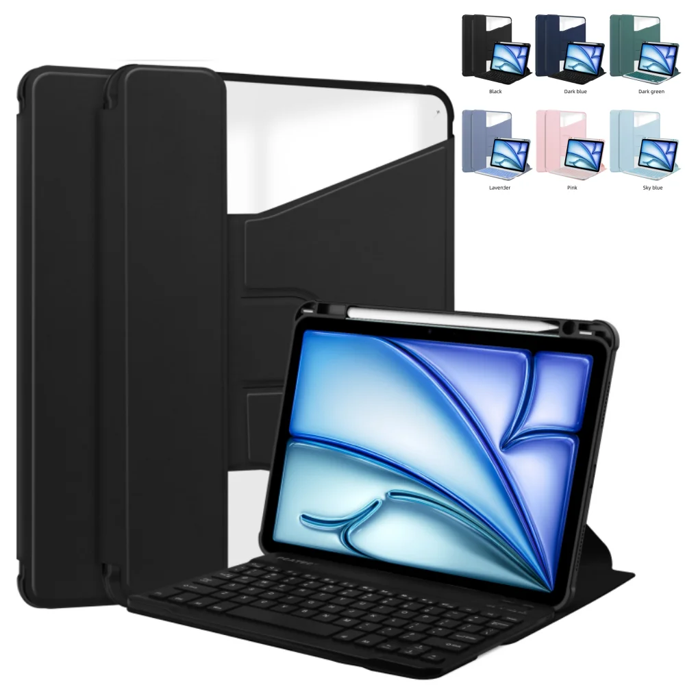 Case for iPad Air 11 2024 M2 Air 5 4 10.9 inch Transparent 360° Rotary Leather Acrylic Cover for iPad pro 11 2018 with Keyboard