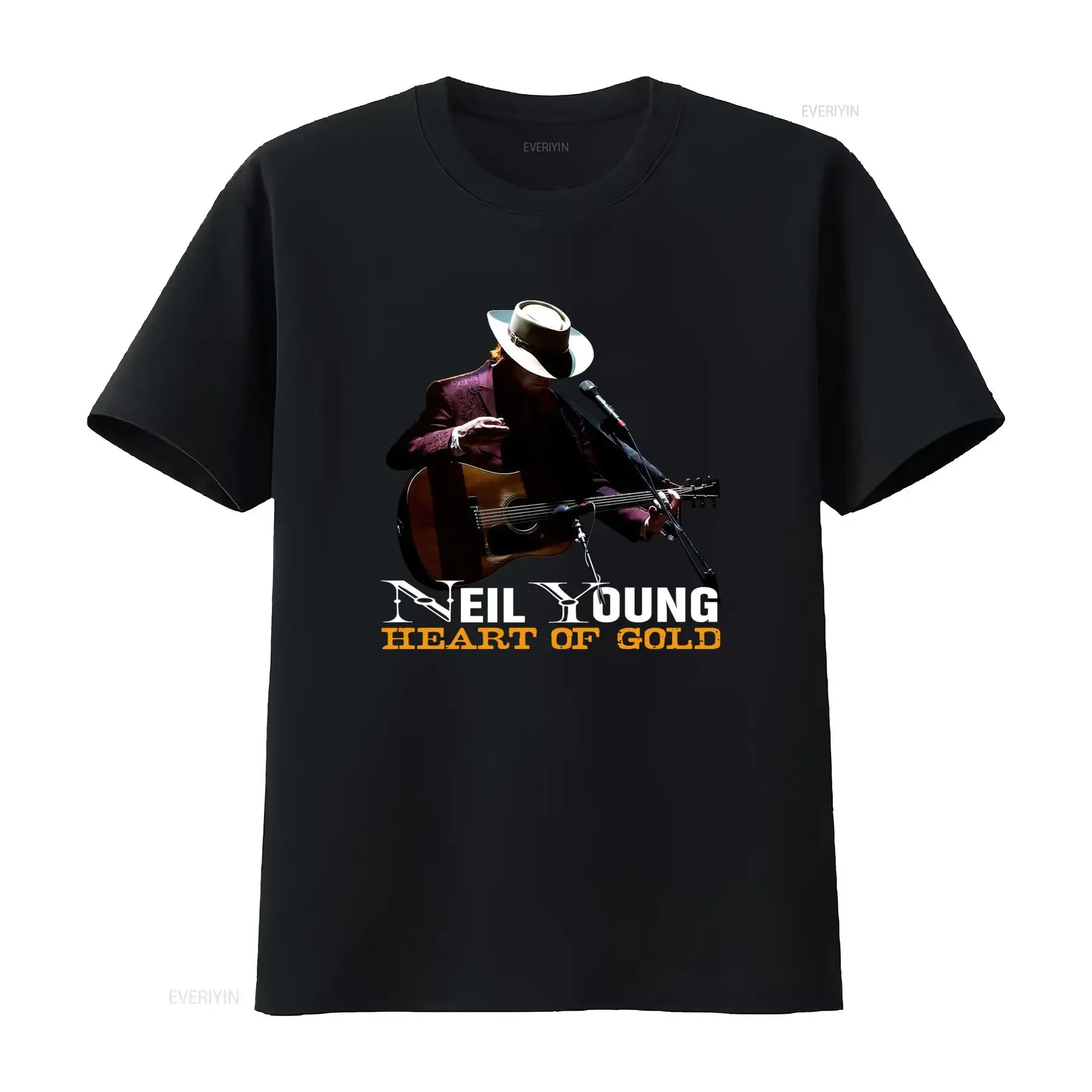 Camiseta con logo de Neil Young el corazón la música canadiense y americana Cuello redondo casual corte holgado vintage Washed