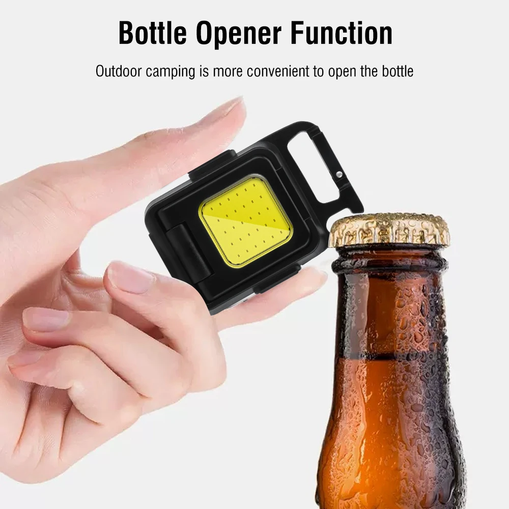 BORUIT Mini COB Lantern Keychain LED Flashlight  Multifunctional Portable Work Light  Outdoor Emergency Camping  Bottle Opener