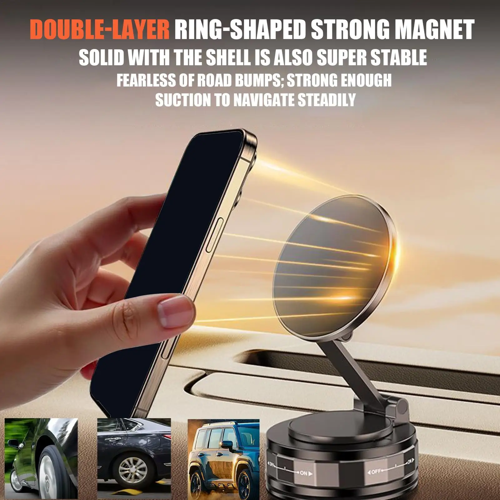 

Magnetic Vacuum Adsorption Car Phone Mount 360 Degree Rotatable Vehicle Accessories Folding GPS Mobile Phone Stand trucks, SUV