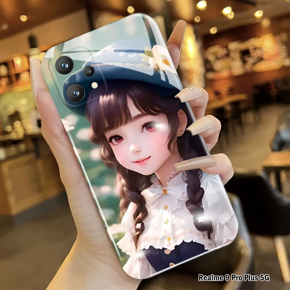 For Realme 9 Pro Plus 5G 8 7 Pro 7I C17 Film Case Cartoon Girls Shockproof Full Cover Camera Protection Gloss Cases