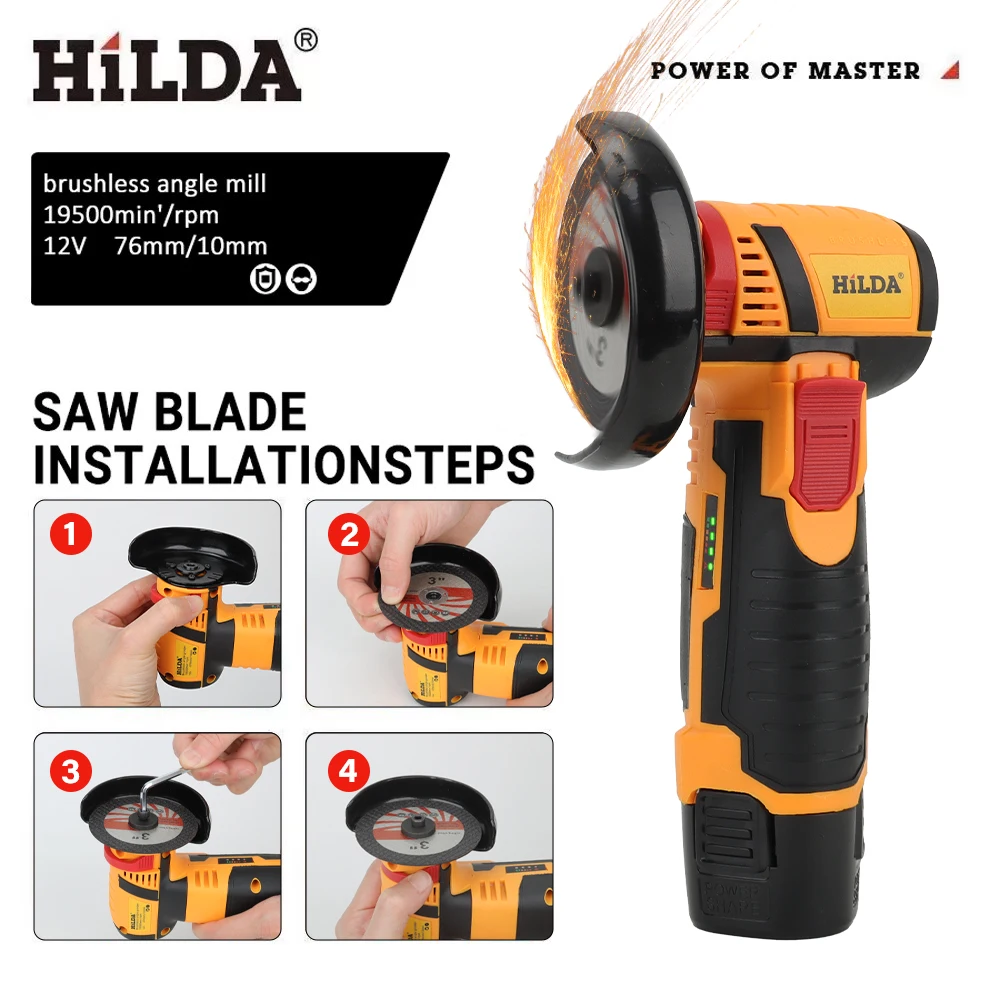 HILDA 12 V Mini 3 Inç Fırçasız Elektrikli Açı Öğütücü Mikro Lityum-iyon Parlatıcı Elmas Kesme Ve Taşlama Makinesi Erkekler Hediye