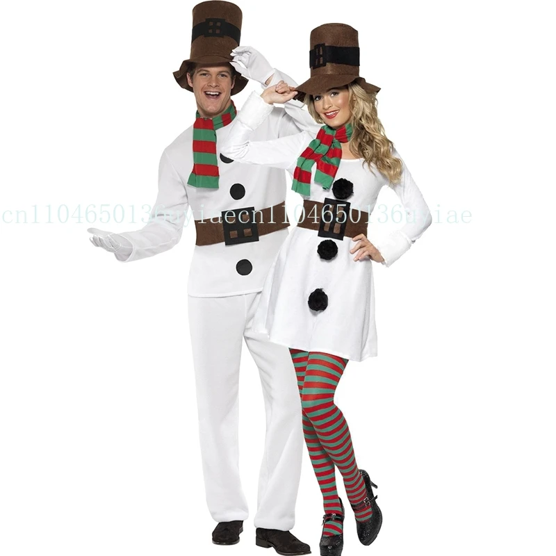 

Women Men Couple Snowman Costume Kit Long Sleeve Snowman Outfits with Hat Scarf Gloves Set Christmas Cosplay Clothes