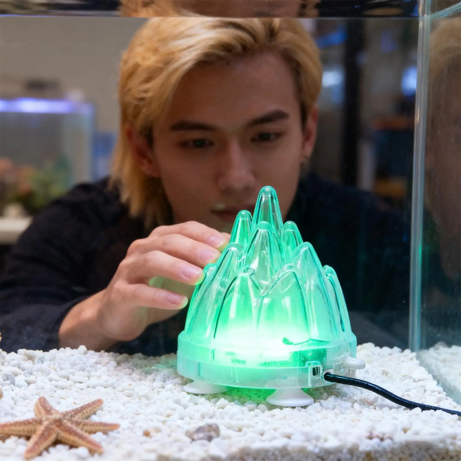 Aquarium Volcano Decoration Sculpture With LED Light Aquarium Volcanic With Air Stone Bubbler For Saltwater Freshwater Turtle