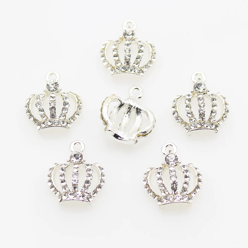 10pcs Mini Crown 15*18mm Alloy Crystal Rhinestone Buttons For DIY Jewelry Accessories Shoes Clothing Wedding Pendant Decoration