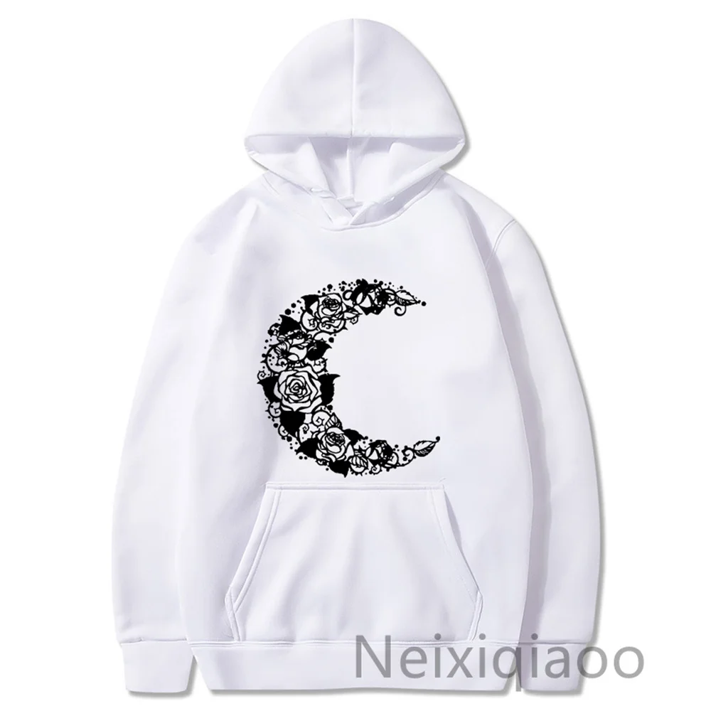 Plus Size Rose Moon Print Women Men Clothing Autumn Winter New 2023 Oversize Sweatshirt Fashion Cartoon Female Streetwear Tops