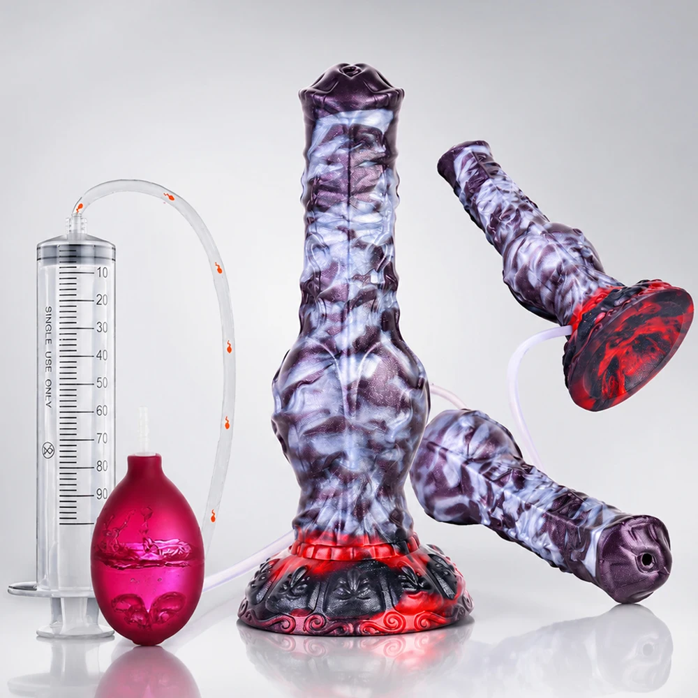 NNSX Dragon Dildo Water Spray Edition, Soft Silicone Dog Knot Fantasy Anal Plug, Premium Squirting Adult Toy for Women Men